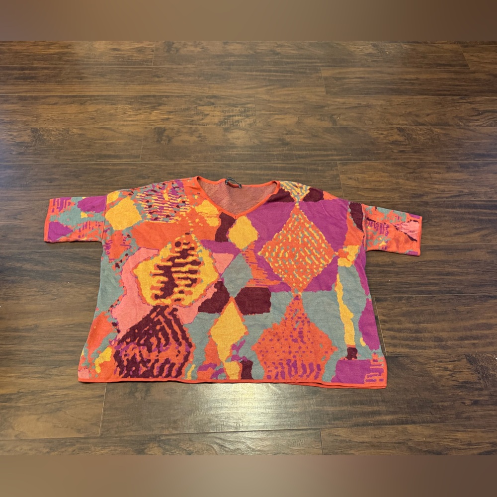 Peruvian Connection M/L Pima cotton Orange and Purple Knit top